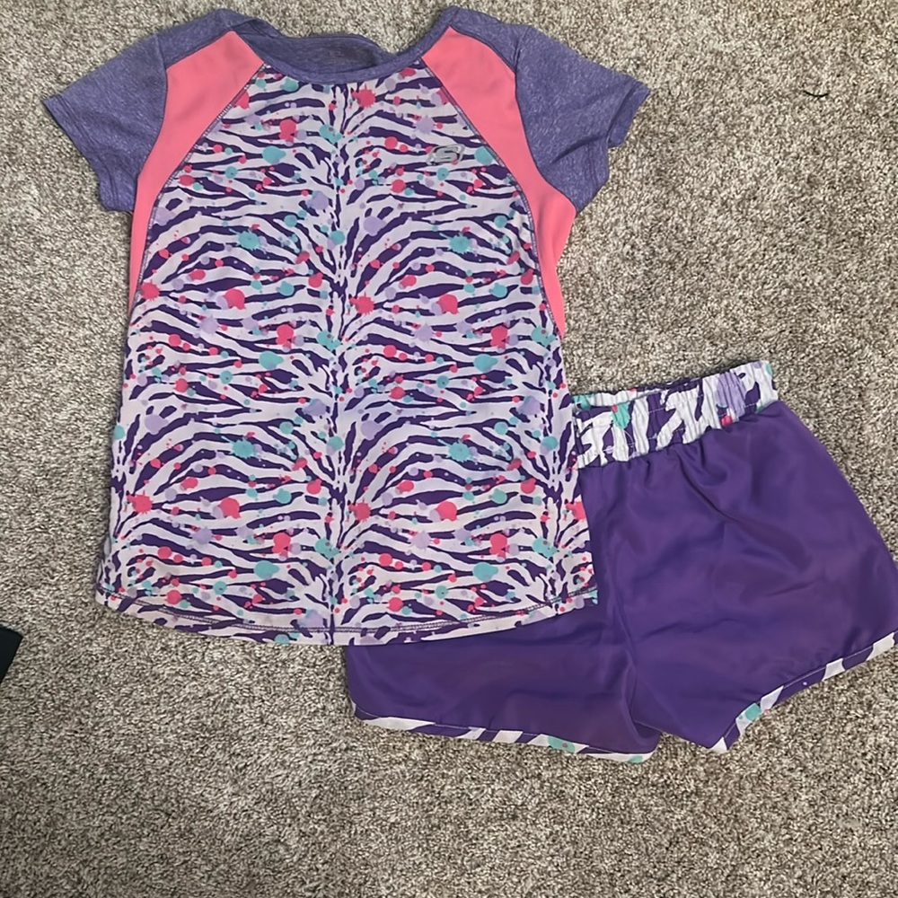 Skechers active purple patterened swimsuit pair size XS.